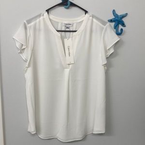 White Calvin Klein Shirt With Flutter Sleeves